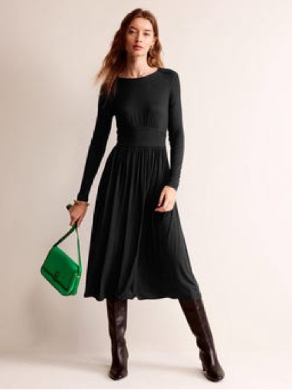 BODEN THEA BLACK LONG SLEEVE MIDI DRESS